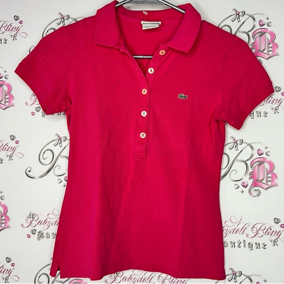 Lacoste Tops - Lacoste Pink Polo Shirt crocodile alligator 🐊 logo button up golf preppy collar
